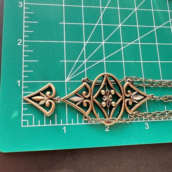 Festoon Necklace Brass Color Metal Filigree Design Three Strands Necklace - Picture 6 of 6